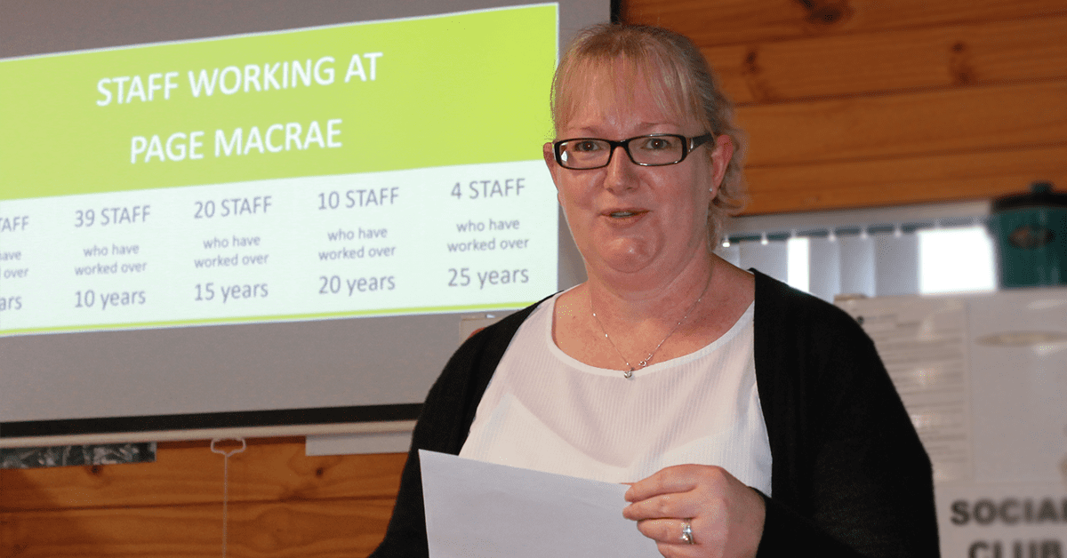 Page Macrae Engineering Office Manager Fiona Keegan celebrates 20 years